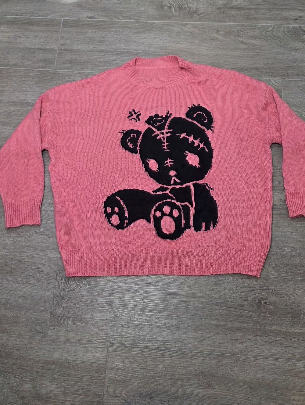 New Rumwe Teddy Bear Sweater Sz M Grunge Skater Goth Oversized Pink